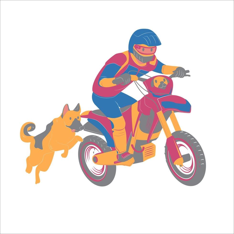 Motorbiker with his German Shepherd dog vector