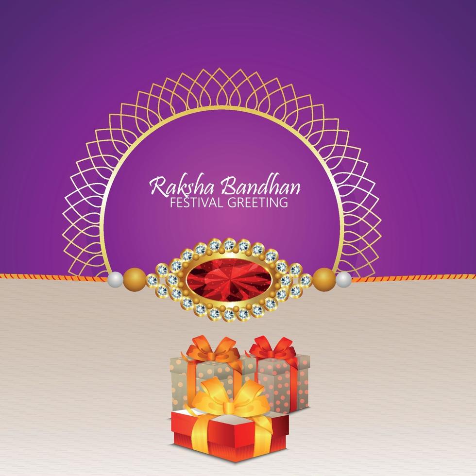 Raksha bandhan invitation greeting card with golden crystal rakhi vector