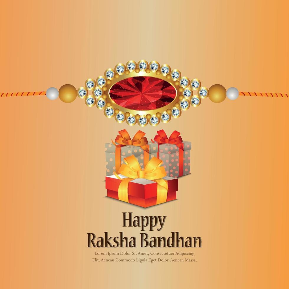 Indian festival of happy raksha bandhan celebration background with crystal rakhi and gifts vector