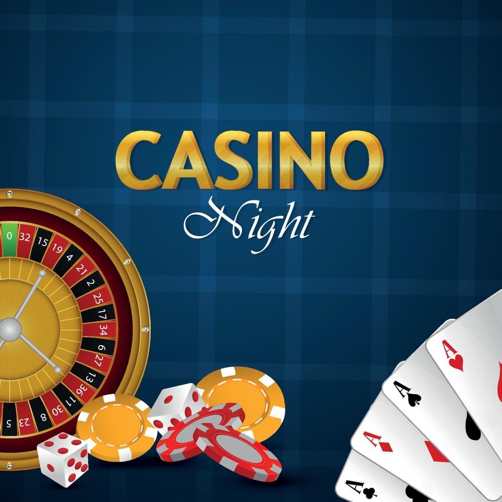 Casino night gambling game with vip luxury playing cards, casino chips and dices vector