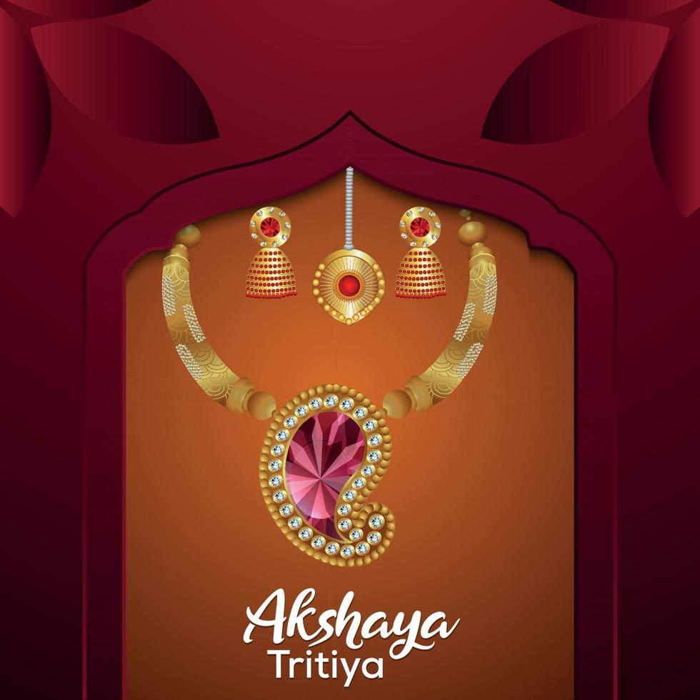 Akshaya tritiya celebration greeting card with golden necklace on creative background vector