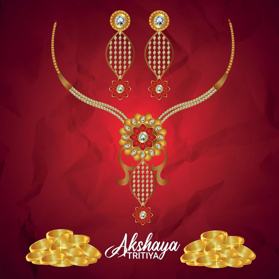 Akshaya tritiya celebration jewellery sale promotion with vector golden necklace