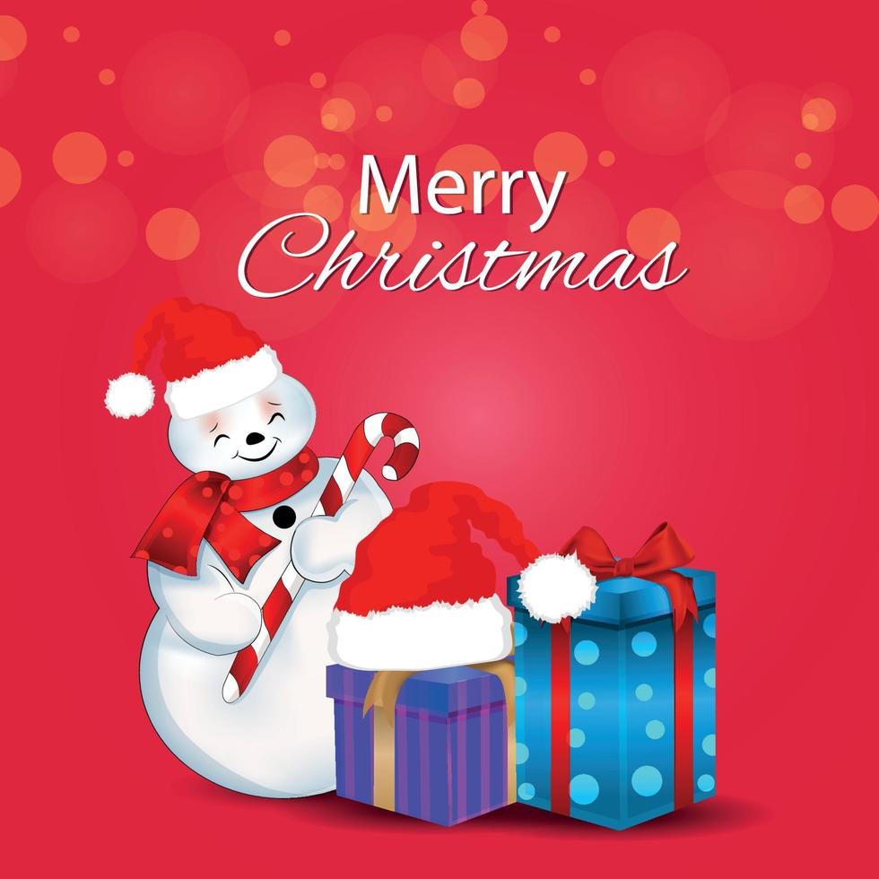 Ilustración de vector de tarjeta de felicitación de invitación de feliz navidad con regalos creativos y bolas de nieve