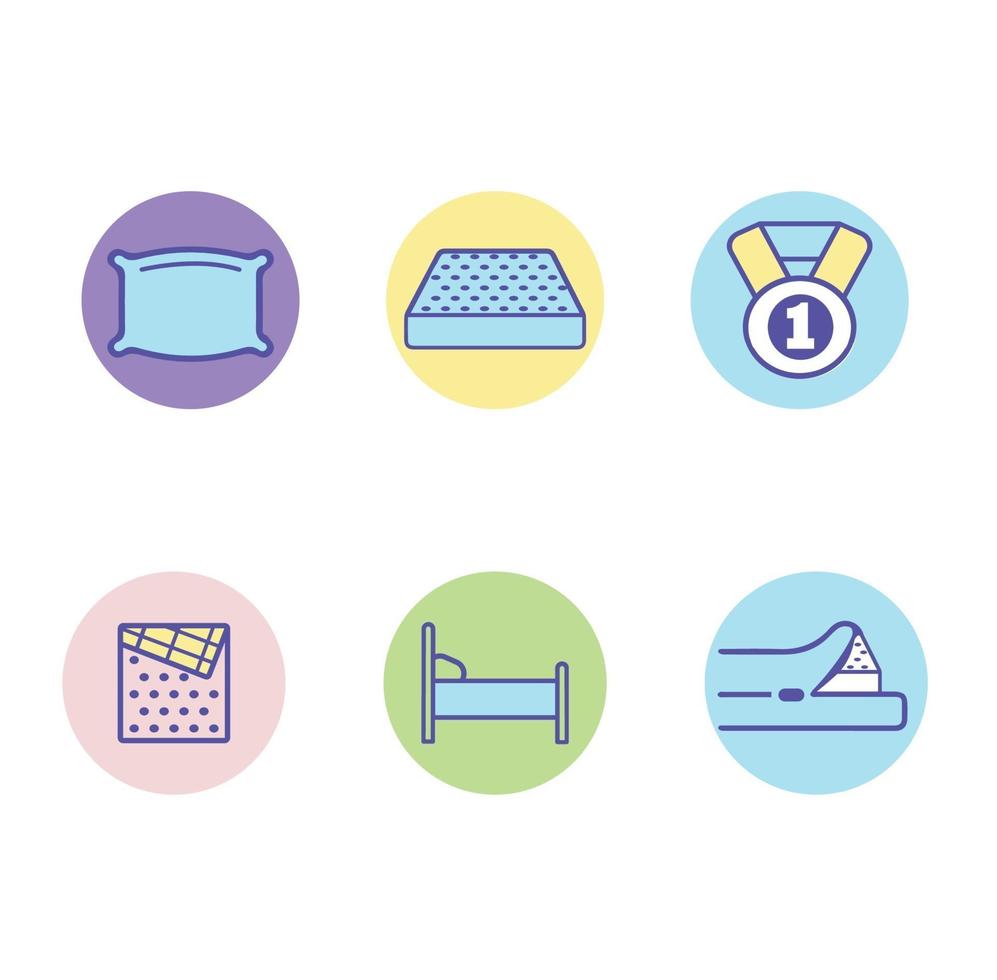 Bedroom linen flat line icons set vector