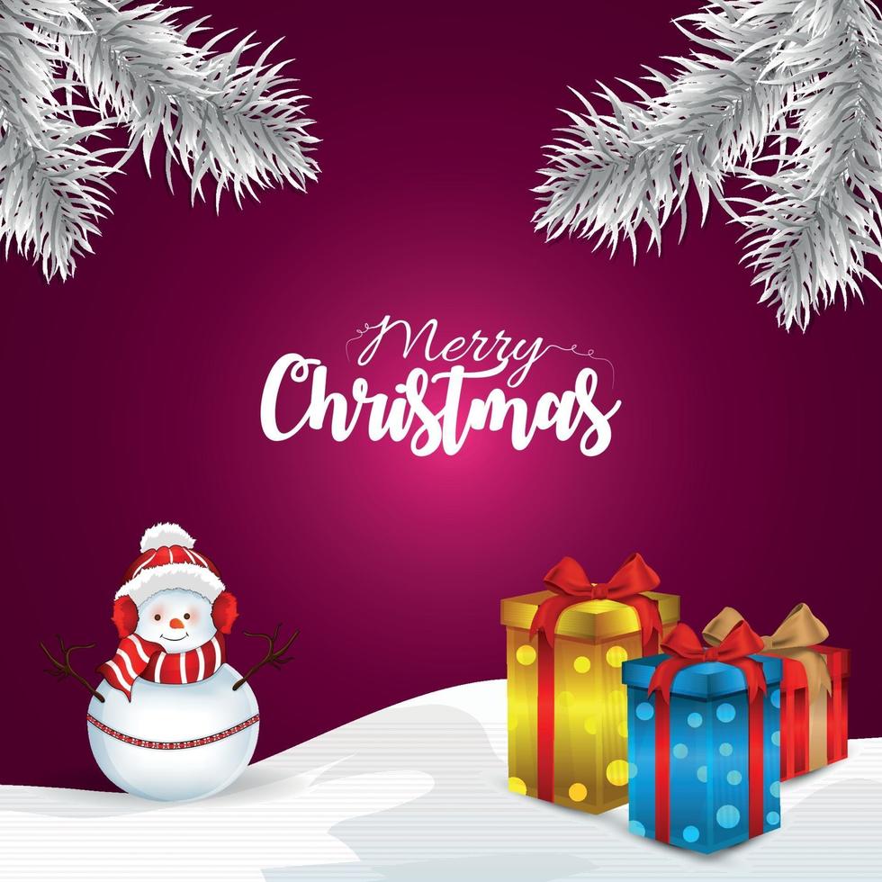 Merry christmas vector illustration of gifts and snowman