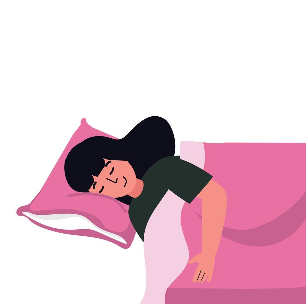 mujer joven durmiendo feliz vector