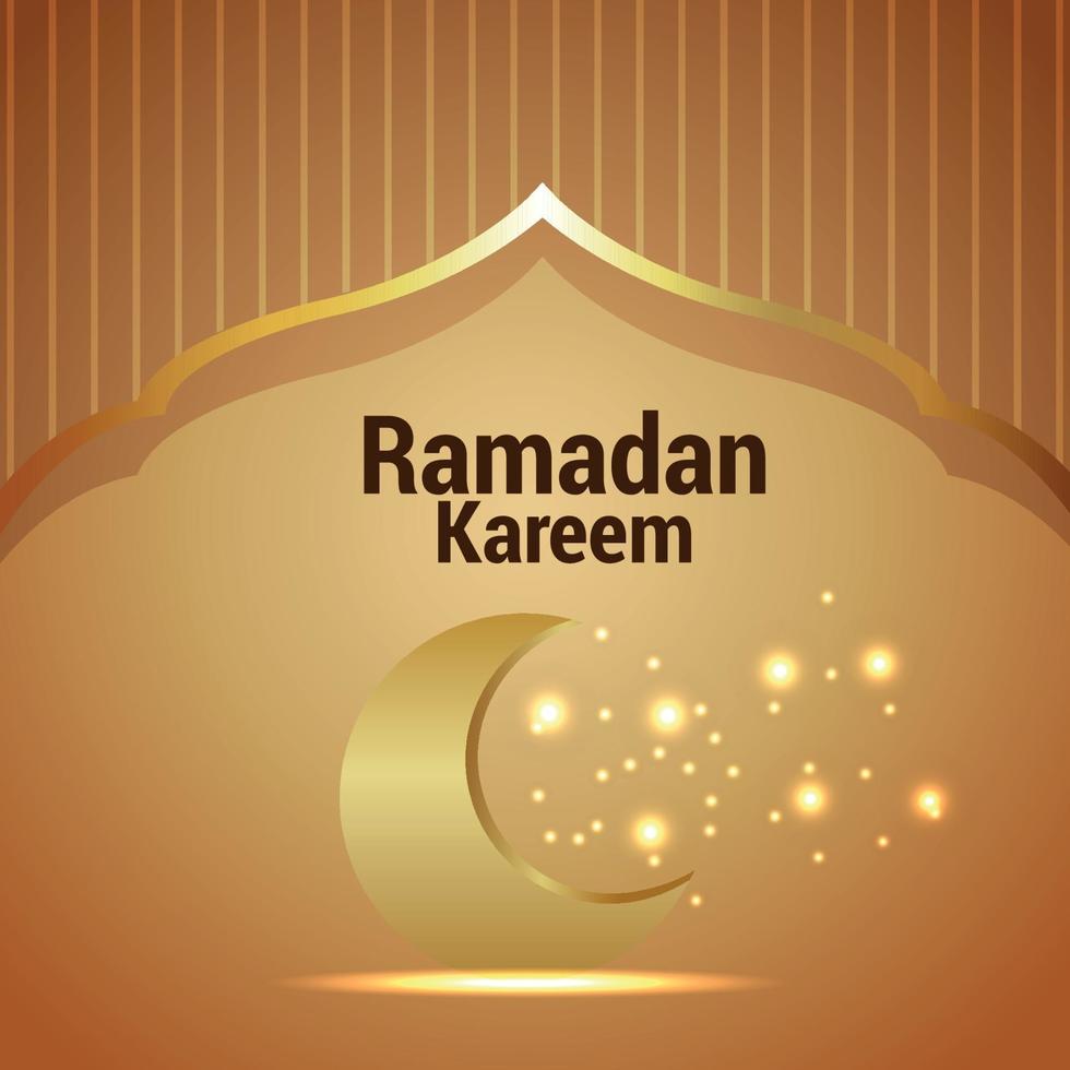 Ramadan kareem invitation greeting card with gold moon and lantern on pattern background vector