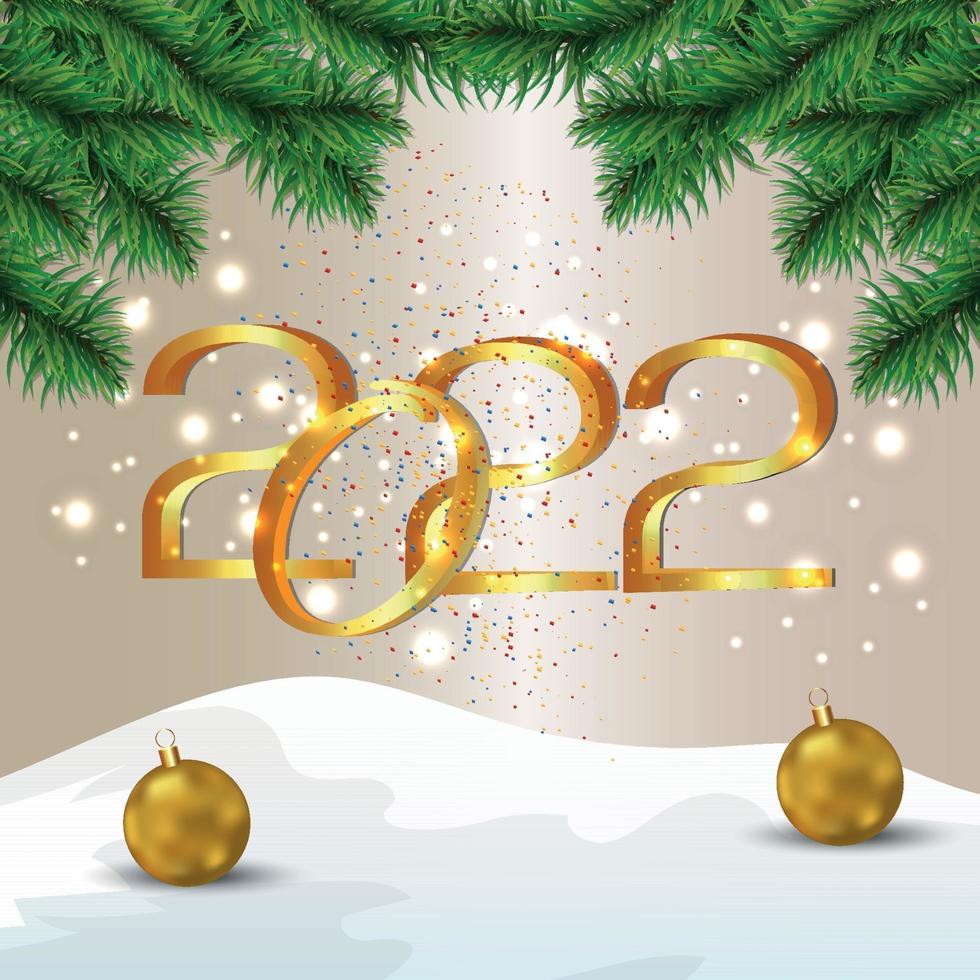 2022 golden text effect, happy new year celebration greeting card vector