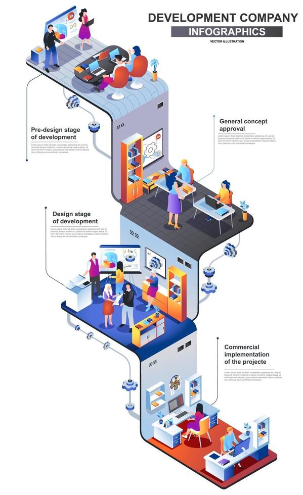 Development company modern 3d isometric infographics design template vector