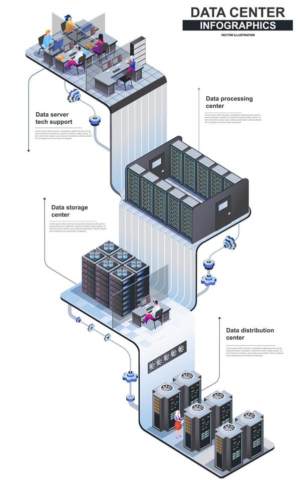 Data center modern 3d isometric infographics design template vector