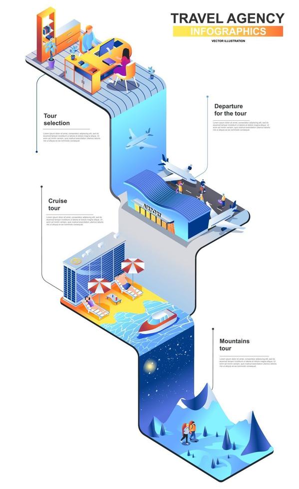 Travel agency modern 3d isometric infographics design template vector