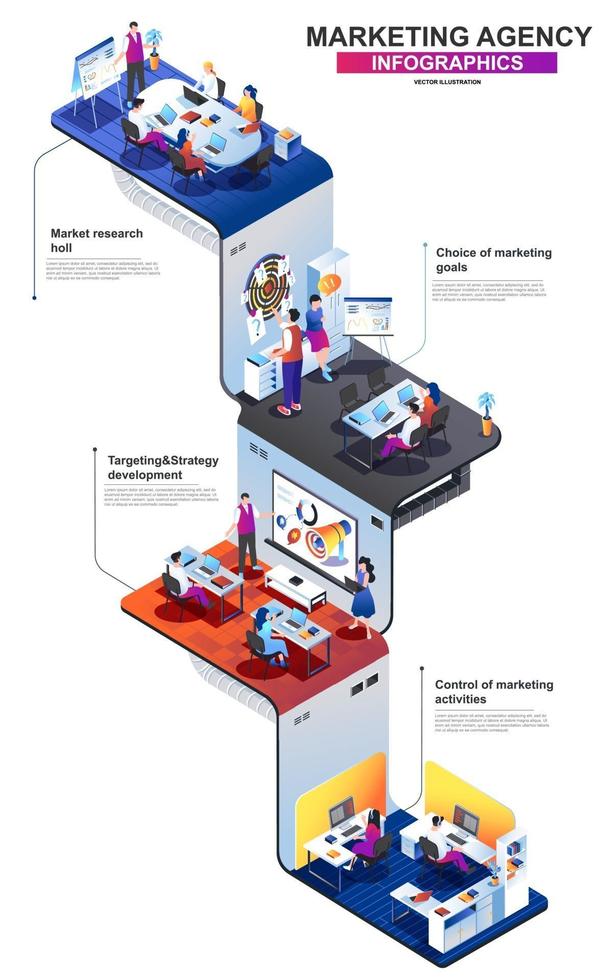 Marketing agency modern 3d isometric infographics design template vector