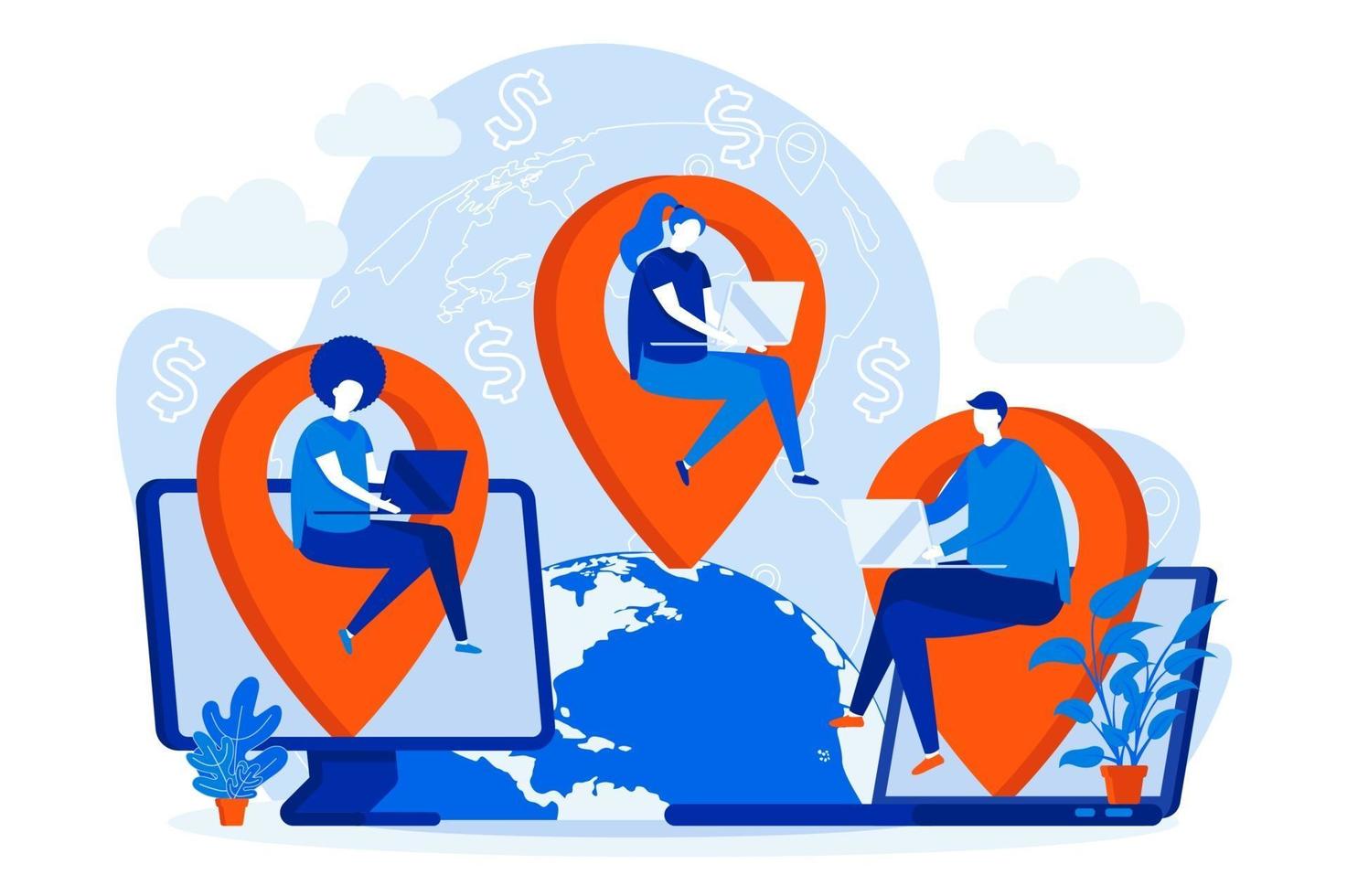 Outsourcing company web design concept with people characters vector