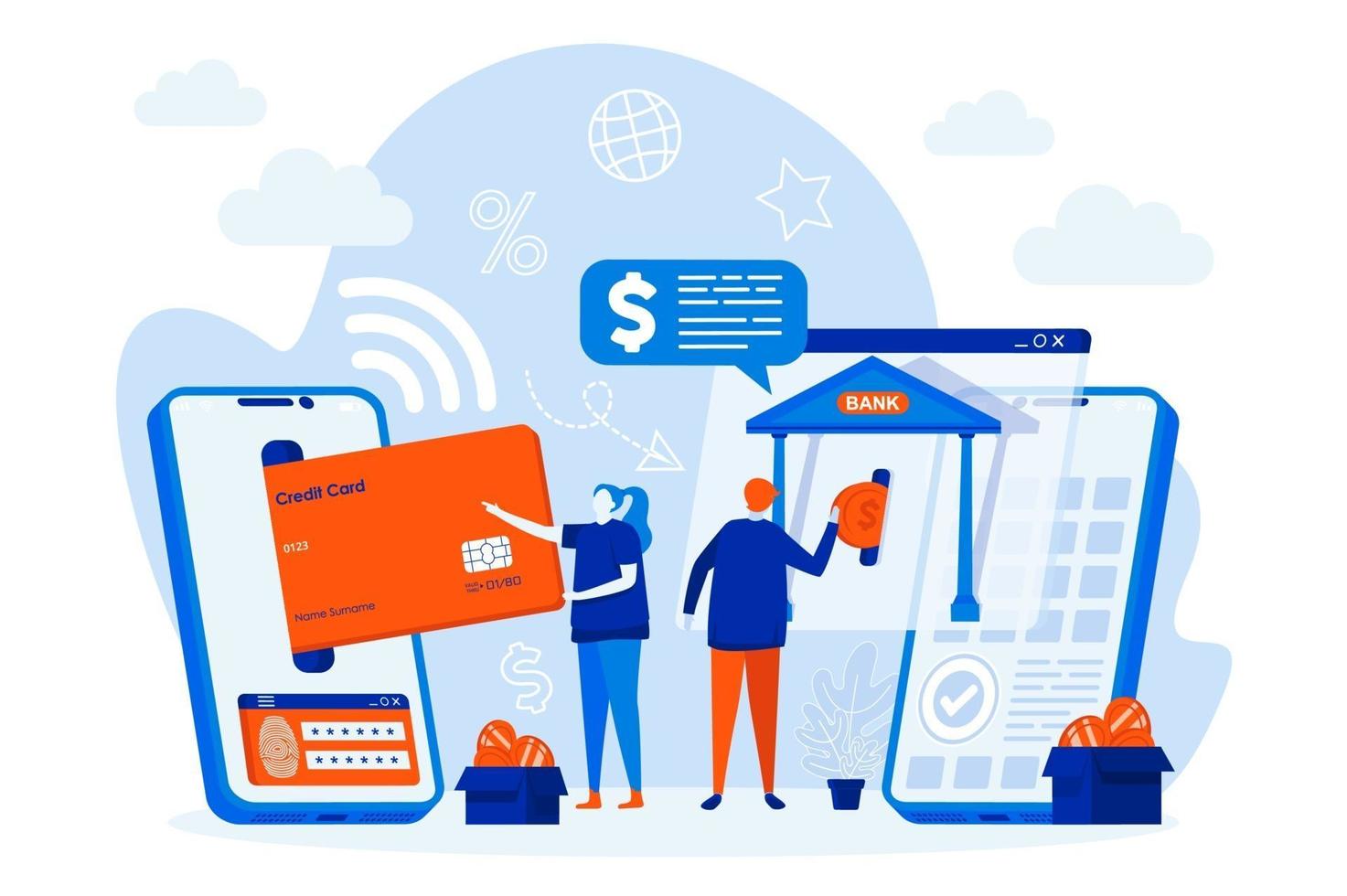 Mobile banking web design concept with people characters vector