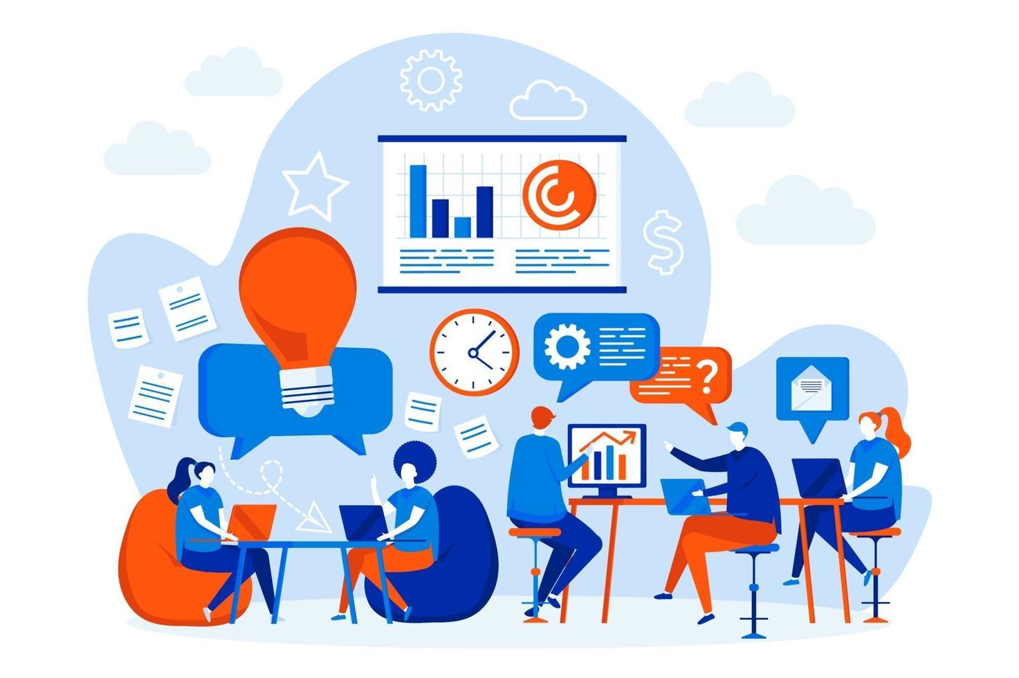 Open space office web design with people characters vector