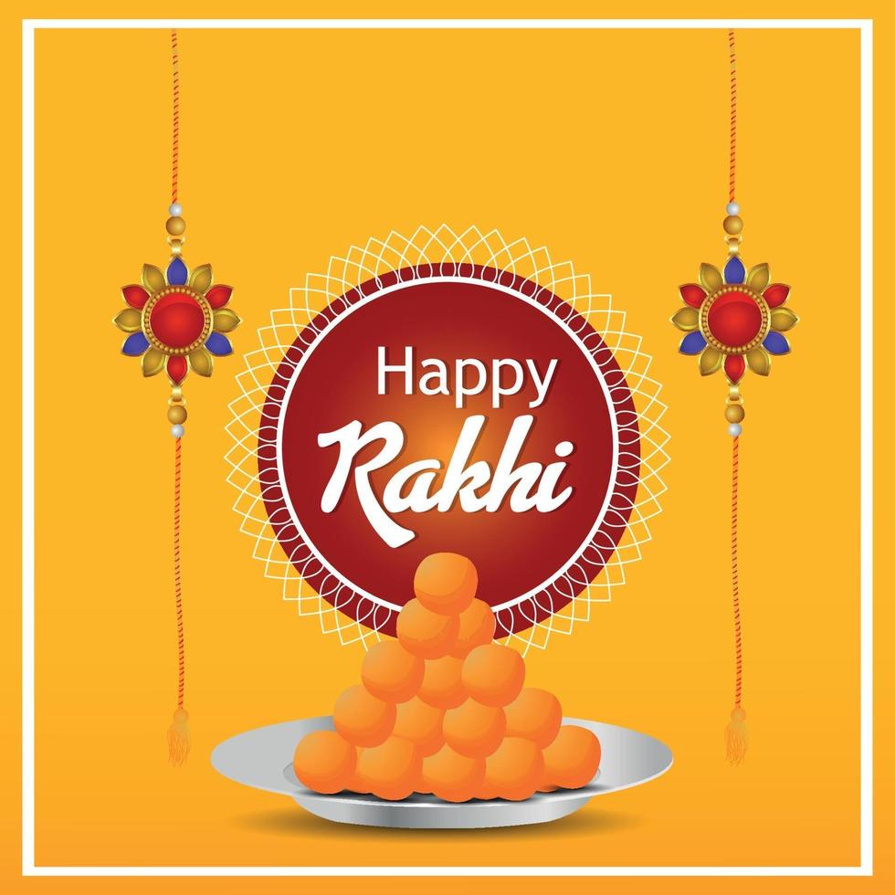 Raksha bandhan celebration greeting card with crystal rakhi vector