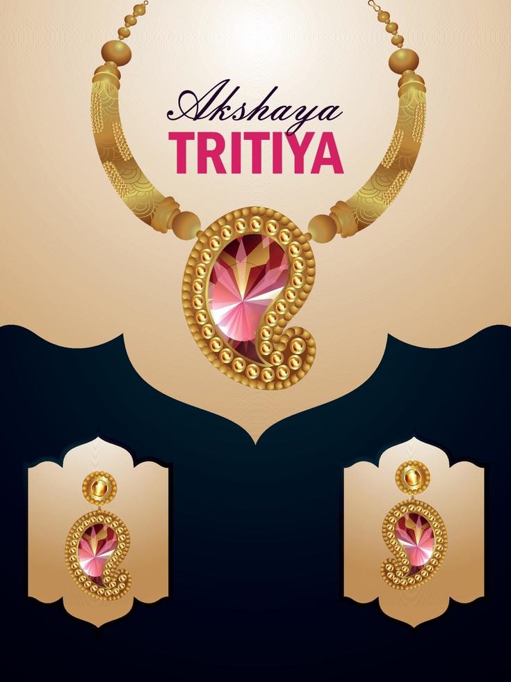 folleto de venta de celebración de akshaya tritiya con collar de vector con aretes y olla de monedas de oro