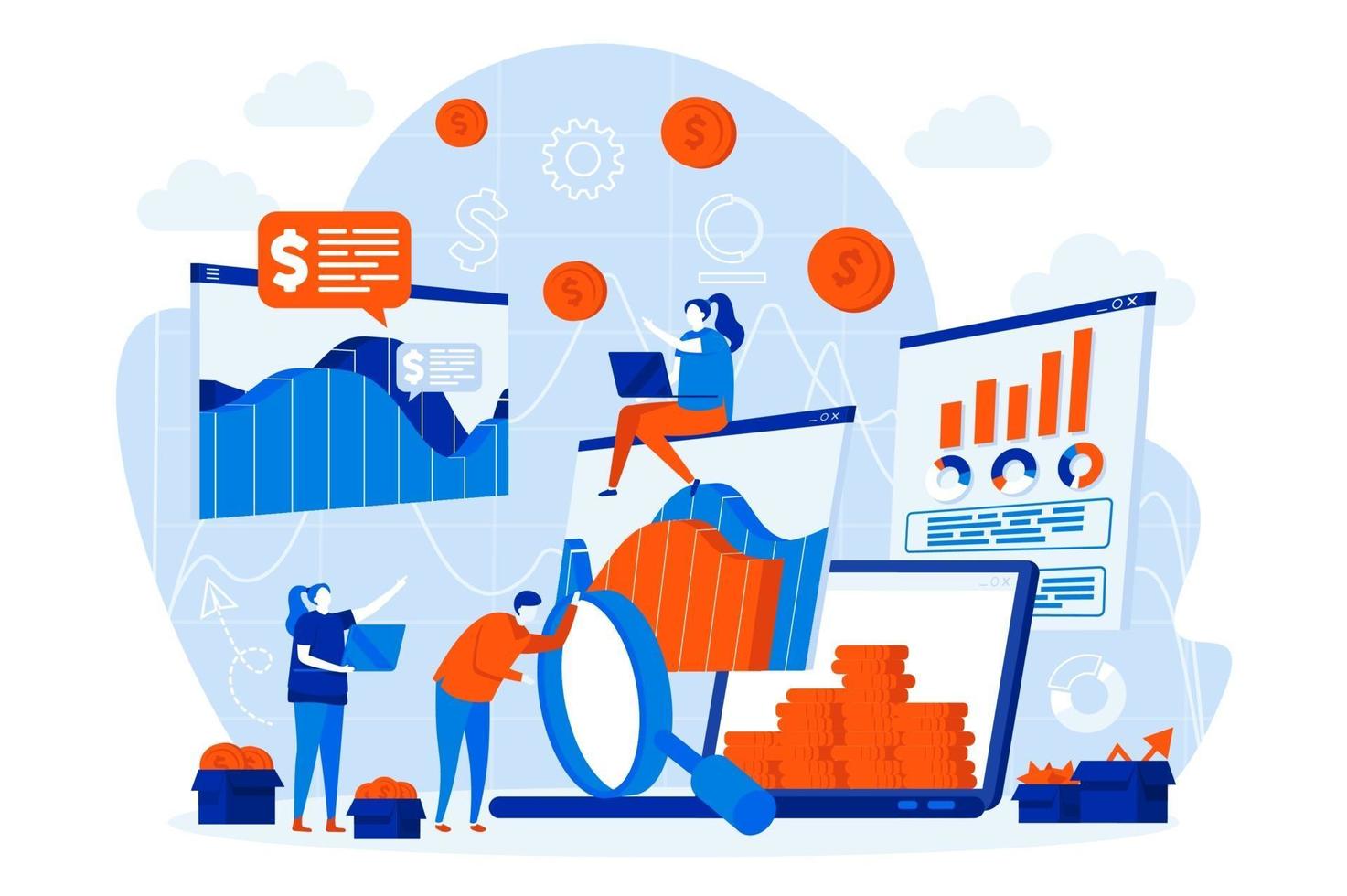 Business statistic web design with people characters vector