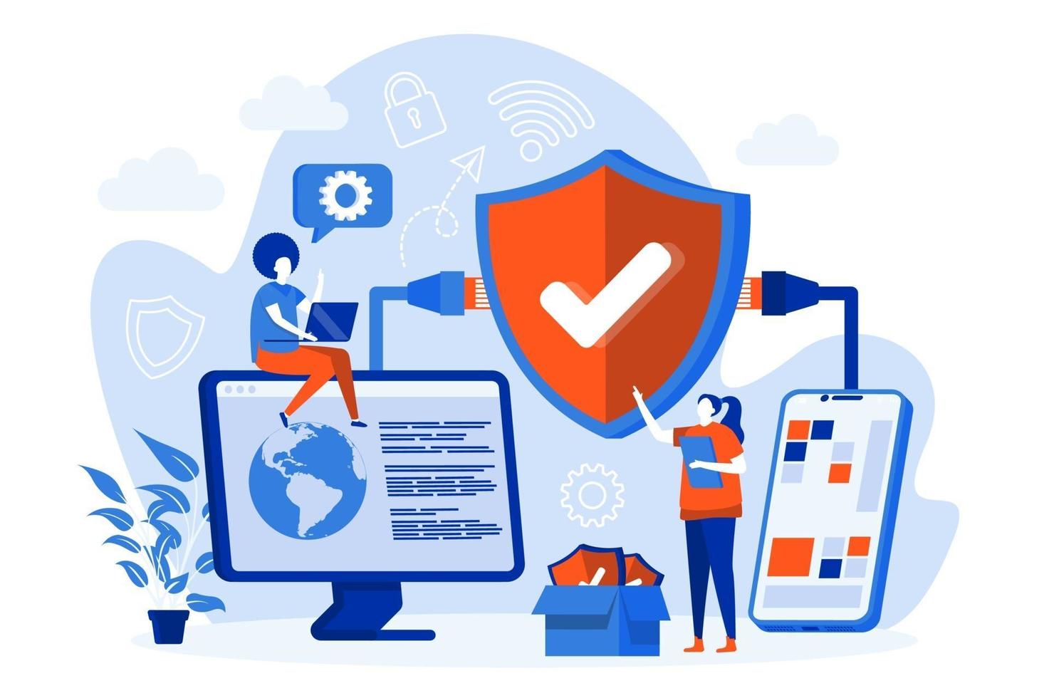 Network security web concept with people vector