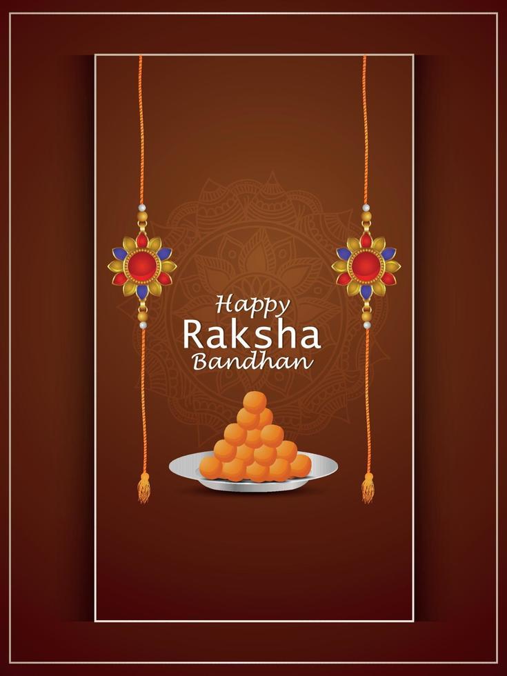 Happy raksha bandhan indian festival with crystal rakhi and sweets vector