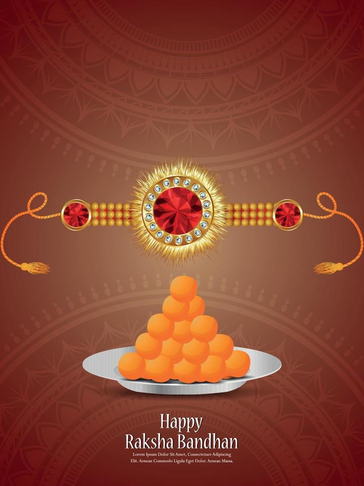 Happy raksha bandhan celebration flyer with crystal rakhi on creative background vector