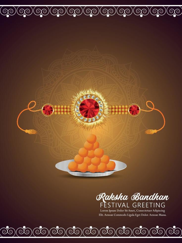 Happy raksha bandhan indian festival with crystal rakhi and sweets vector