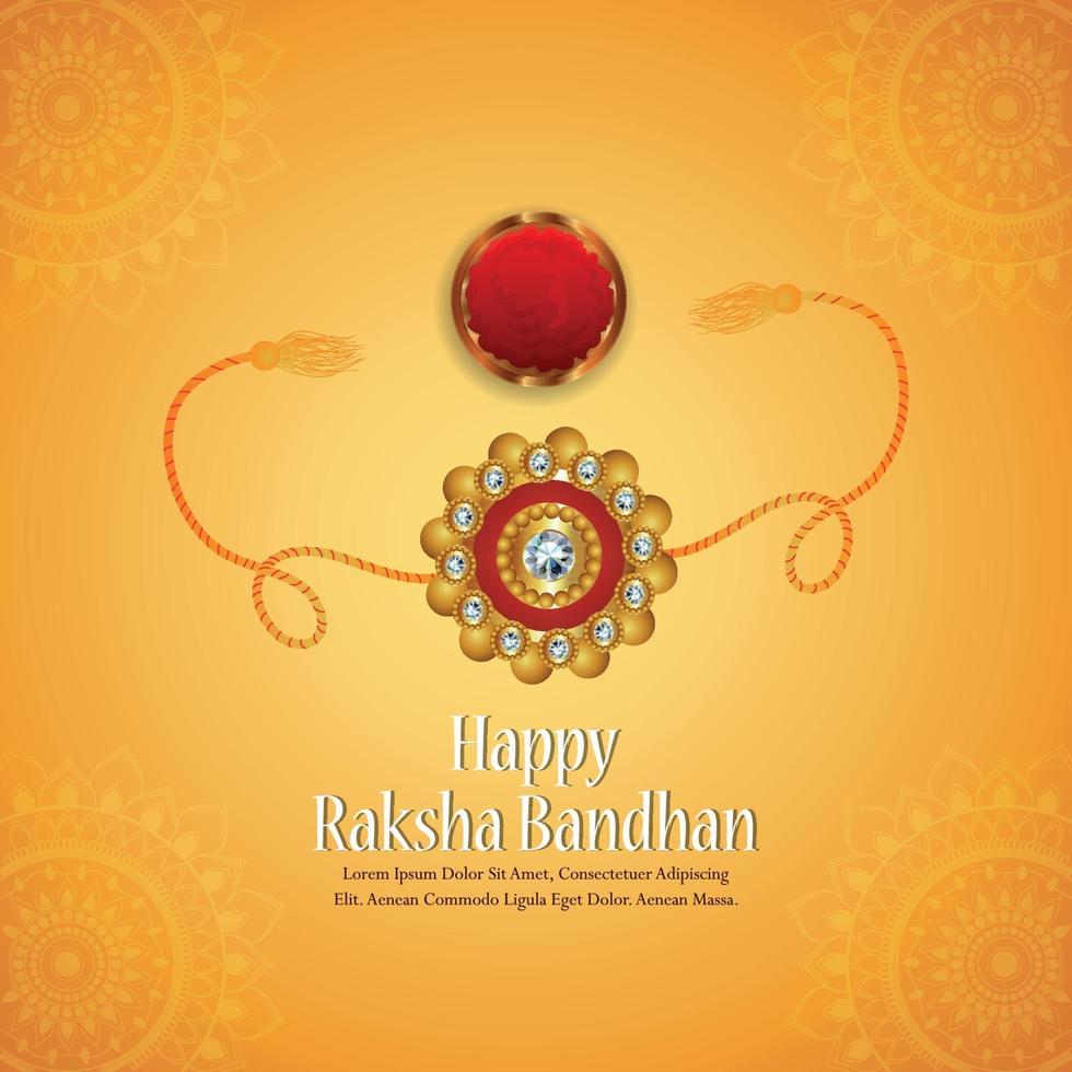 Happy raksha bandhan celebration greeting card with vector crystal rakhi on yellow background