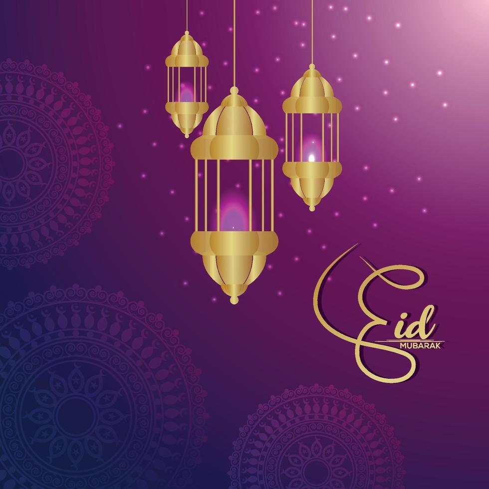 Realistic vector illustration of ramadan kareem celebration greeting card with golden lanterns