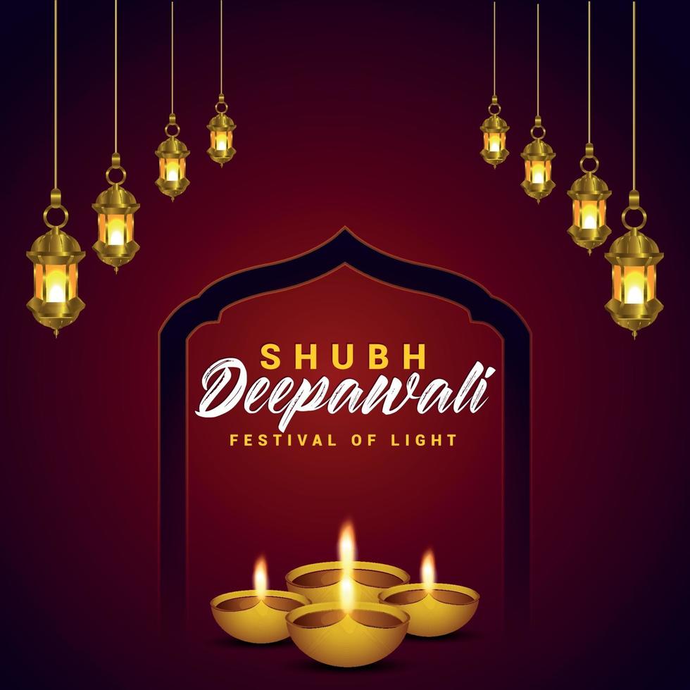 plantilla de diseño realista shubh deepawali con lámpara de aceite diwali y linternas vector