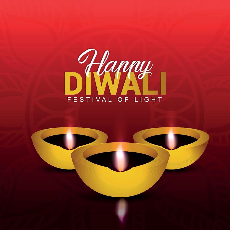 Feliz tarjeta de felicitación de celebración de diwali con lámpara de aceite sobre fondo creativo vector