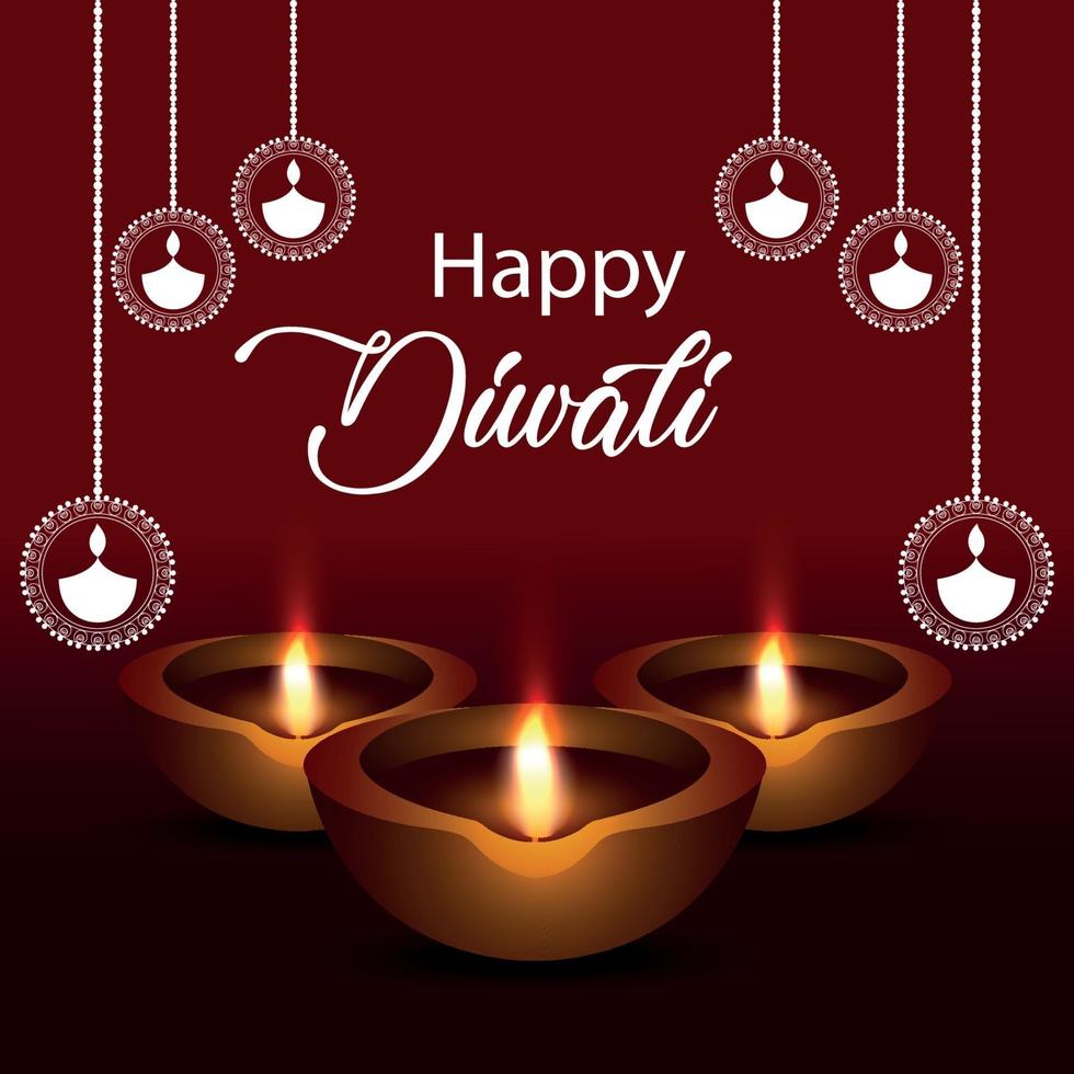 Feliz tarjeta de felicitación de celebración de diwali con lámpara de aceite vector