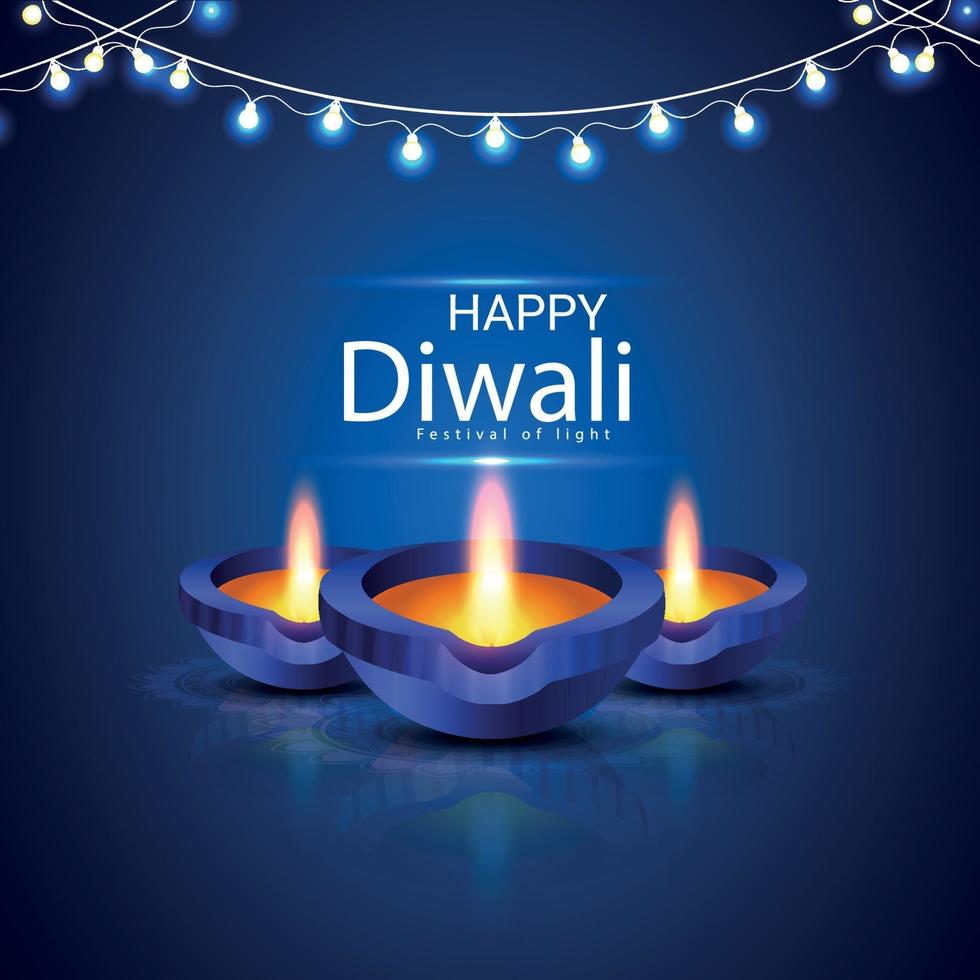 Happy diwali festival of light celebration greeting card with creative diwali diya vector