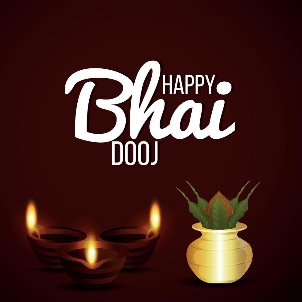 Fondo de celebración del feliz festival bhai dooj de la india con kalash tradicional y diwali diya vector