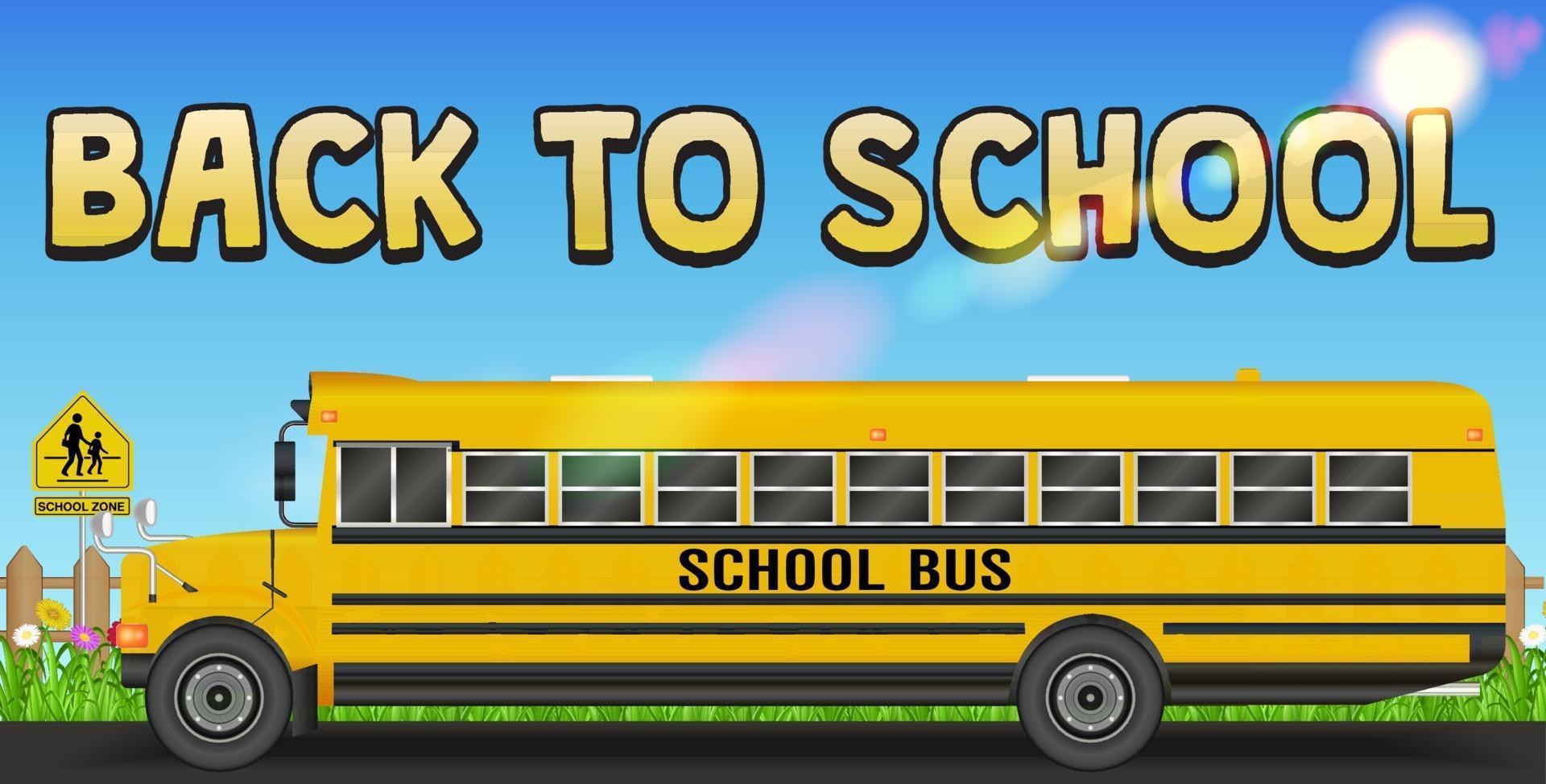 regreso a la escuela con el autobús escolar en la carretera vector