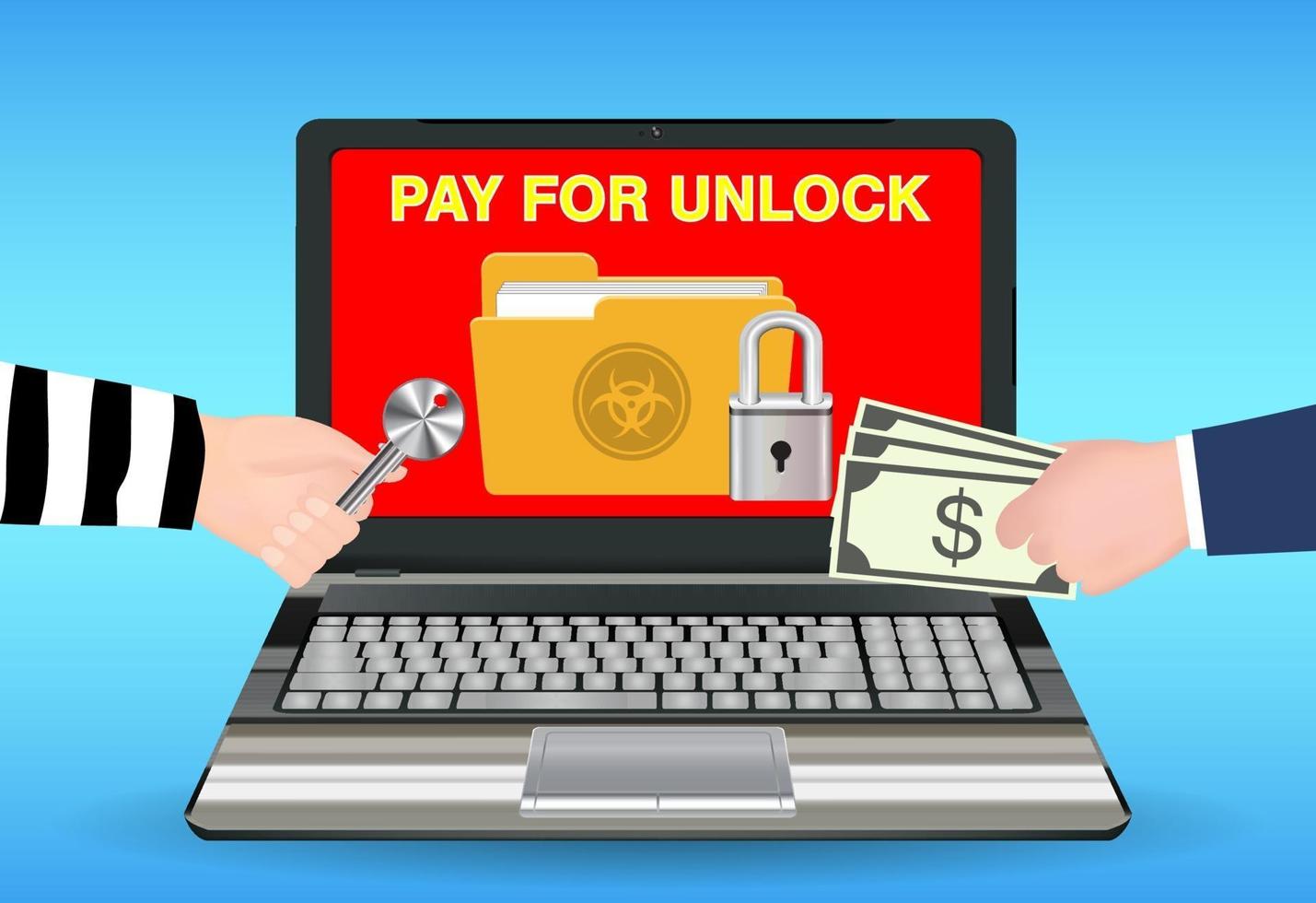 laptop computer infected ransomware virus pay for unlock data vector