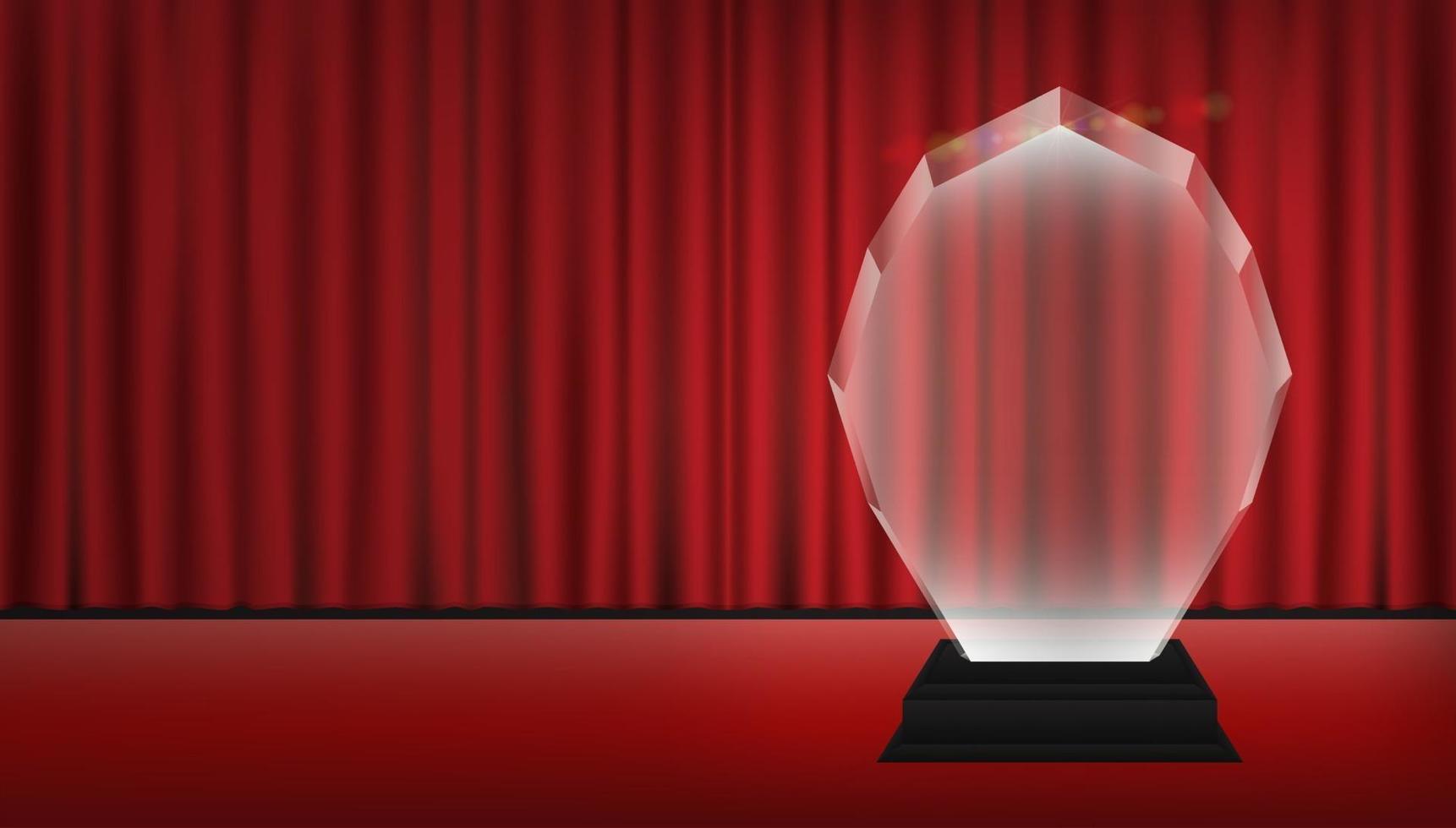 acrylic trophy with red curtain stage background vector