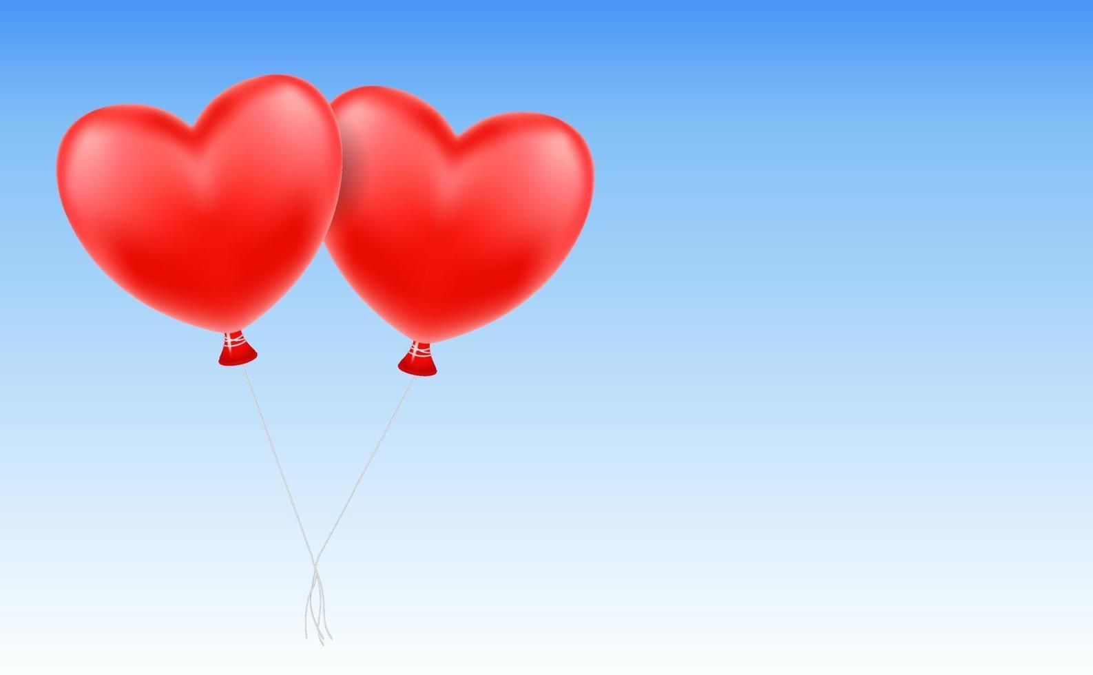 two love heart balloons floating in blue sky vector