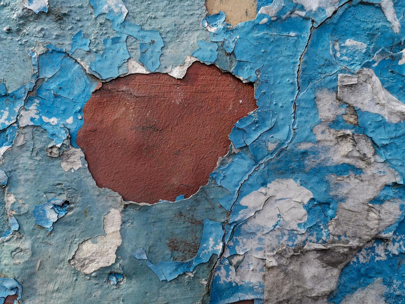 Blue background with cracked oil paint on plaster. photo