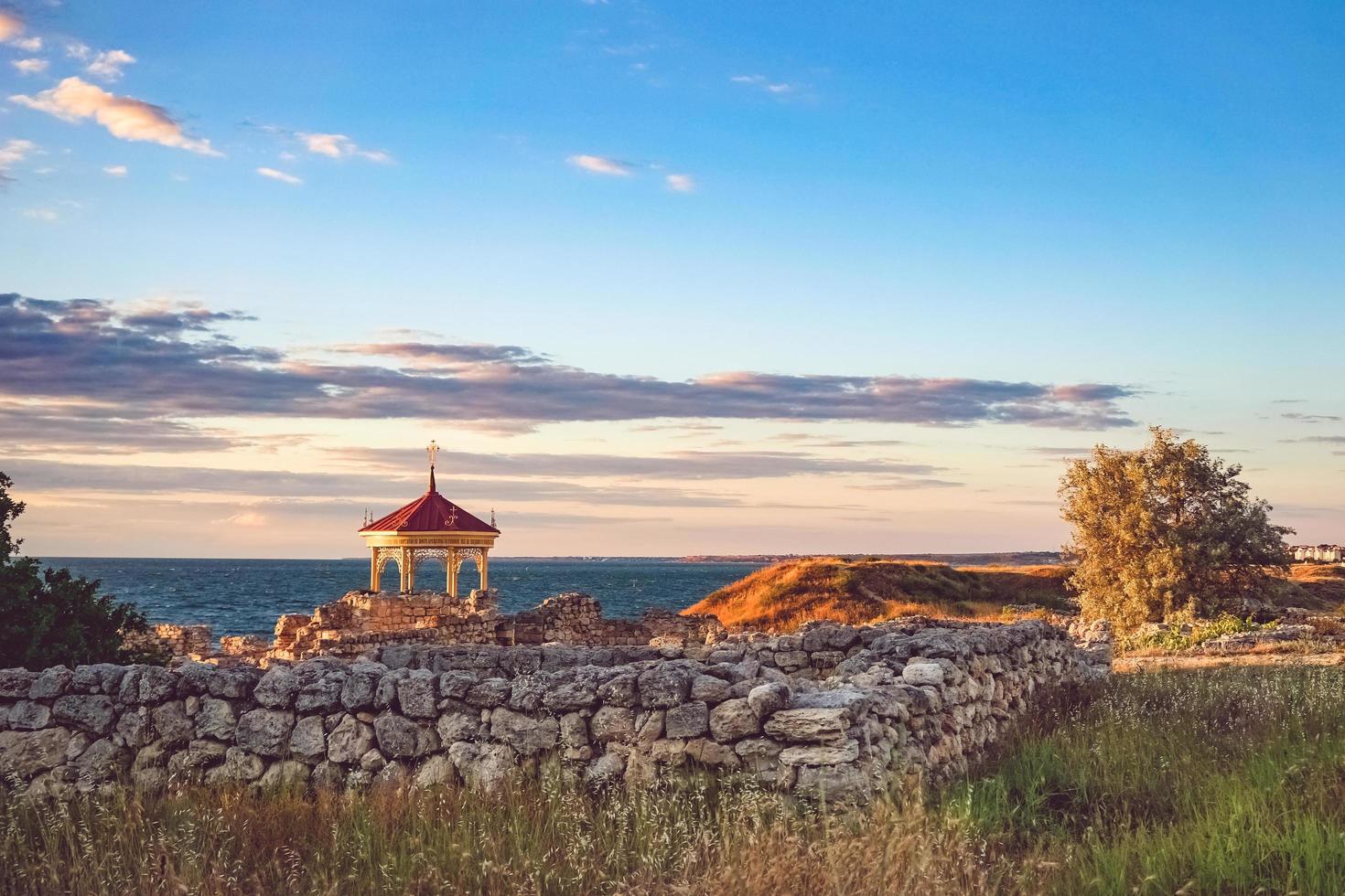 Beautiful landscape with sunset and Royal gazebo photo