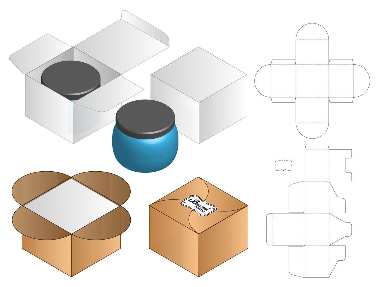 diseño de plantilla troquelada de embalaje de caja. Maqueta 3d vector