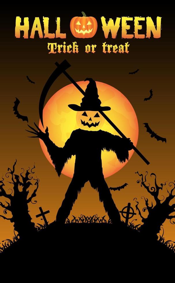 halloween pumpkin killer in a graveyard vector