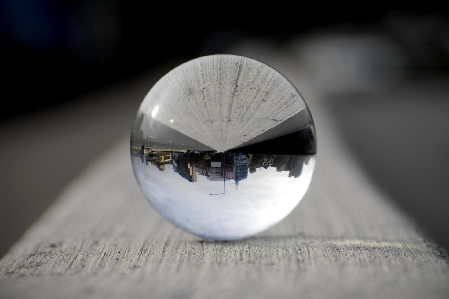 Landscape seen through the lens ball. photo