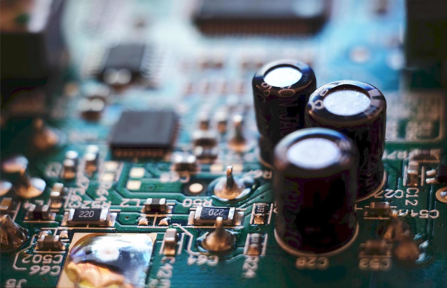 Close up image of a circuit board in blur. photo