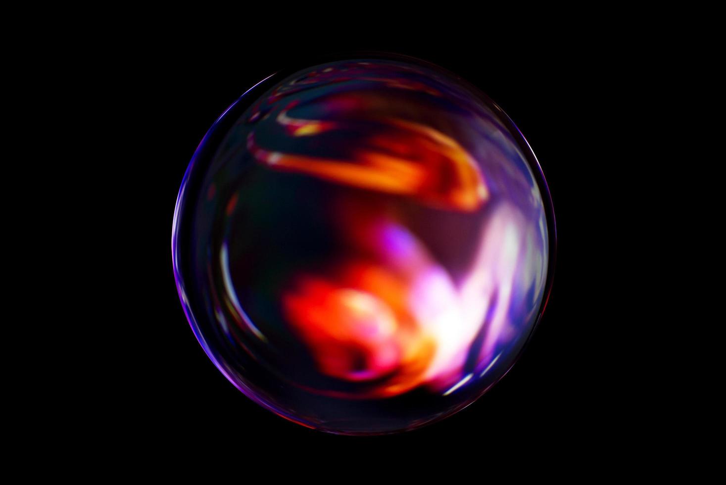 una esfera abstracta con un patrón borroso aislado sobre fondo negro. foto