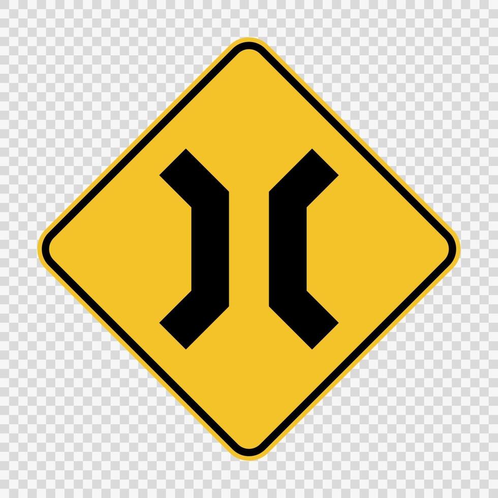 Approaching narrow bridge sign on transparent background vector