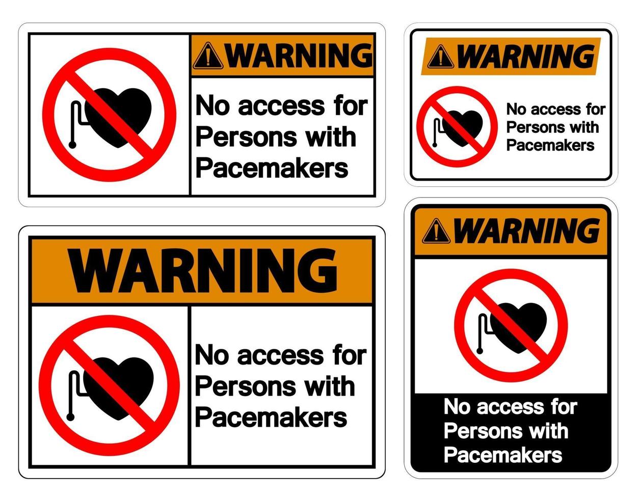 Advertencia de no acceso para personas con signo de símbolo de marcapasos sobre fondo blanco. vector