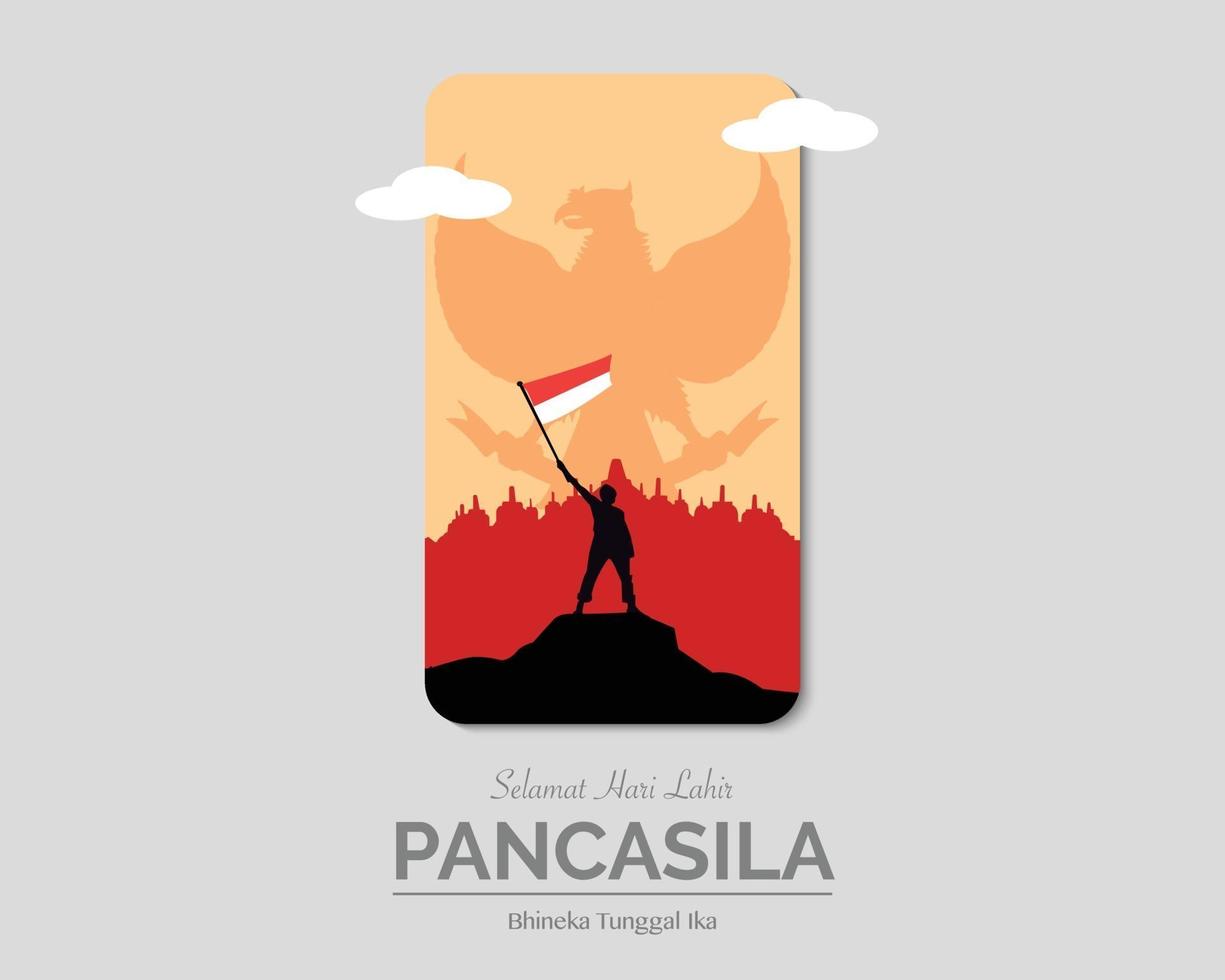 feliz dia pancasila papel telefono vector