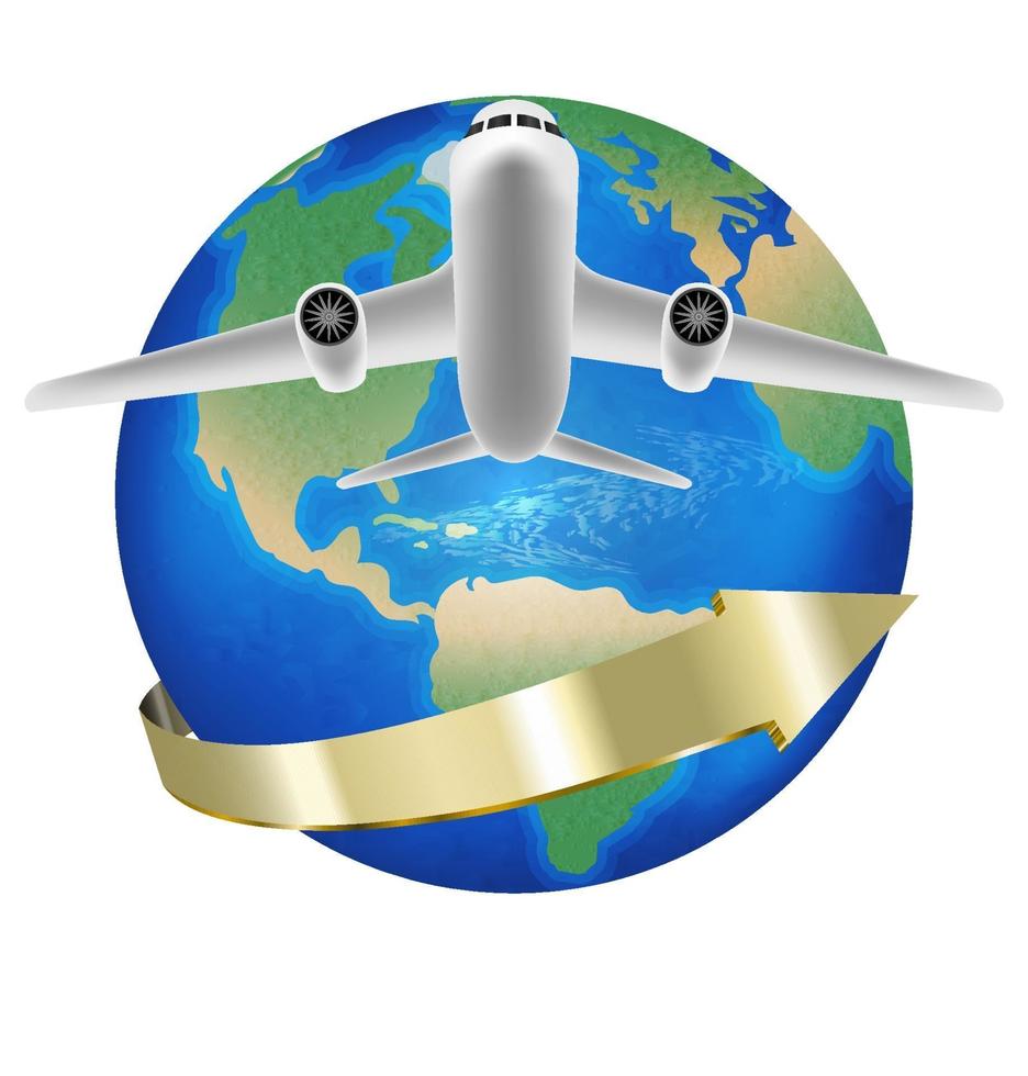 white airplane travel around the world vector