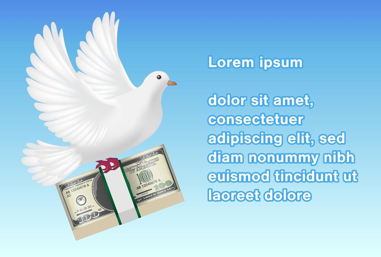 white pigeon holding banknotes flying in sky vector