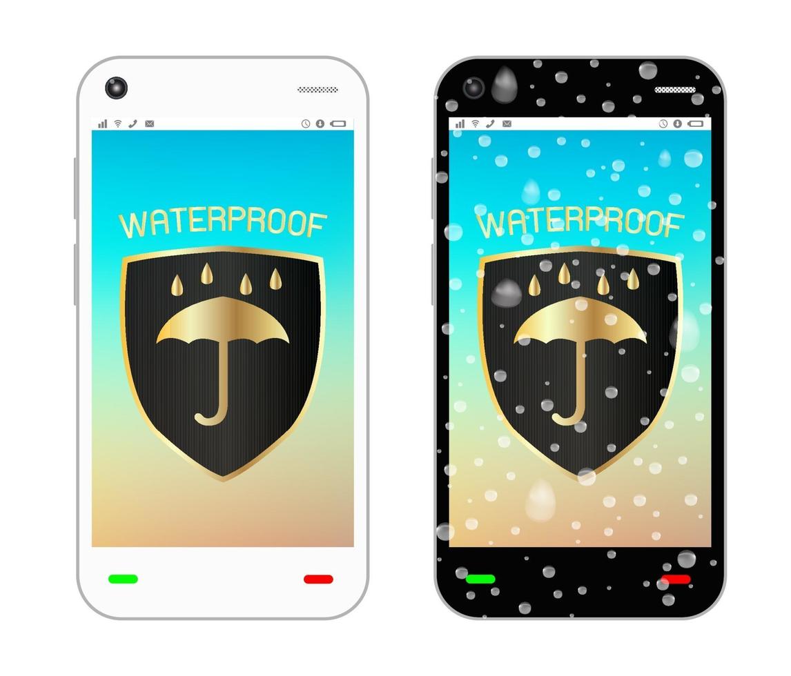 teléfonos inteligentes con logotipo a prueba de agua en la pantalla vector